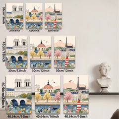 2D flat 1pc Parisian Riverbank Blooms Vivid Cityscape Wall Art Living Room Bedroom Decor Farmhouse Style Modern Gallery Wrapped Canvas Prints