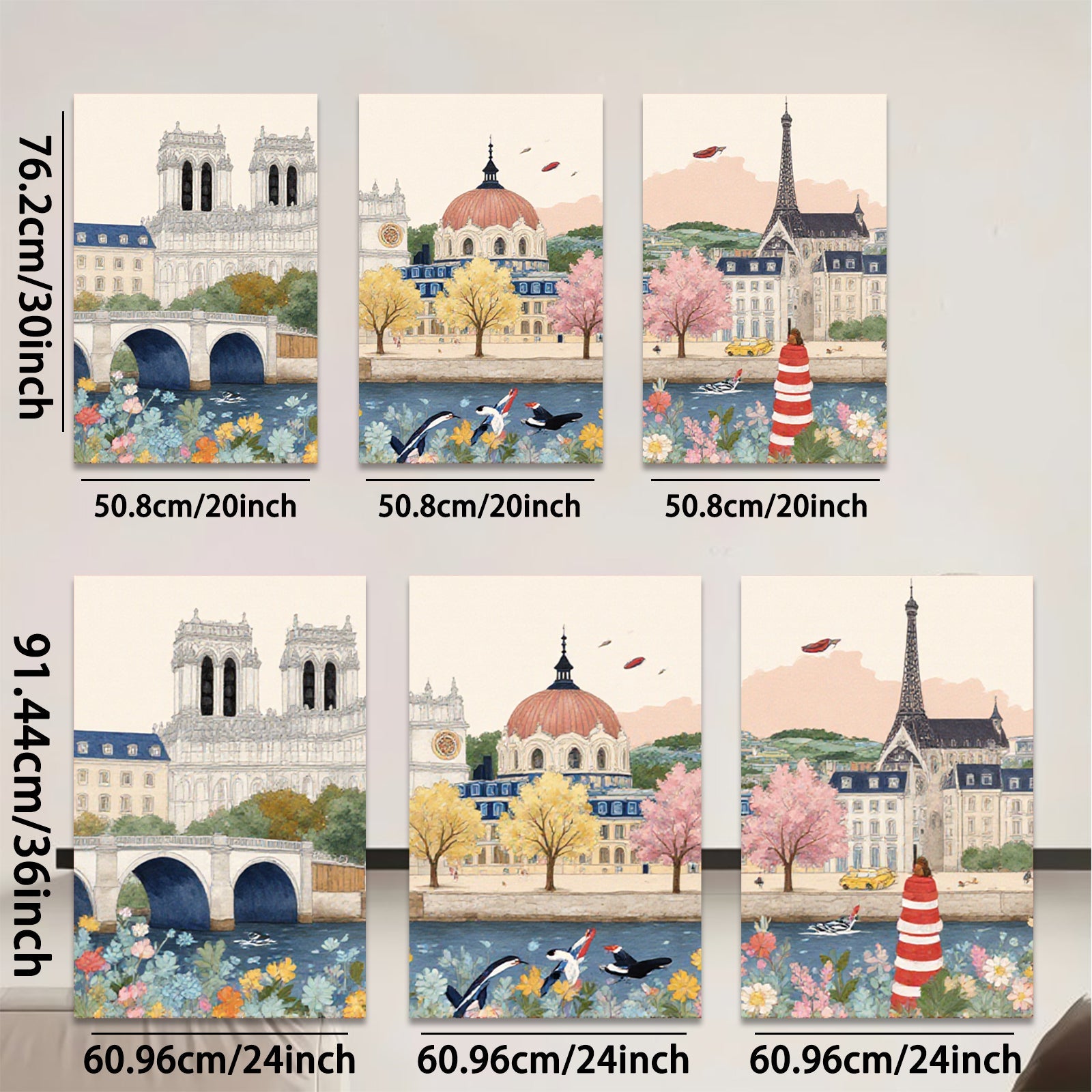 2D flat 1pc Parisian Riverbank Blooms Vivid Cityscape Wall Art Living Room Bedroom Decor Farmhouse Style Modern Gallery Wrapped Canvas Prints