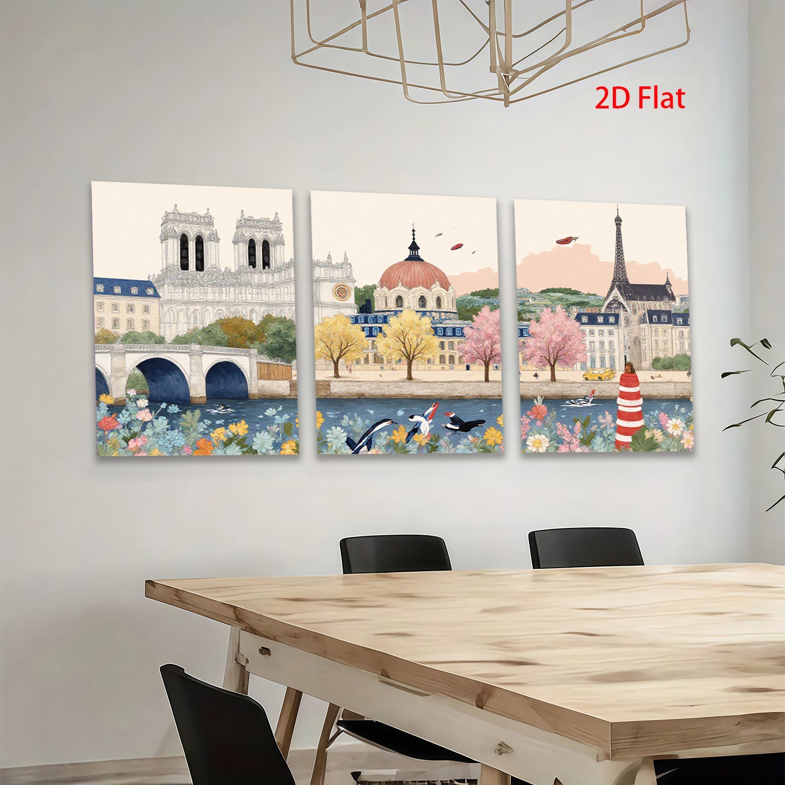 2D flat 1pc Parisian Riverbank Blooms Vivid Cityscape Wall Art Living Room Bedroom Decor Farmhouse Style Modern Gallery Wrapped Canvas Prints