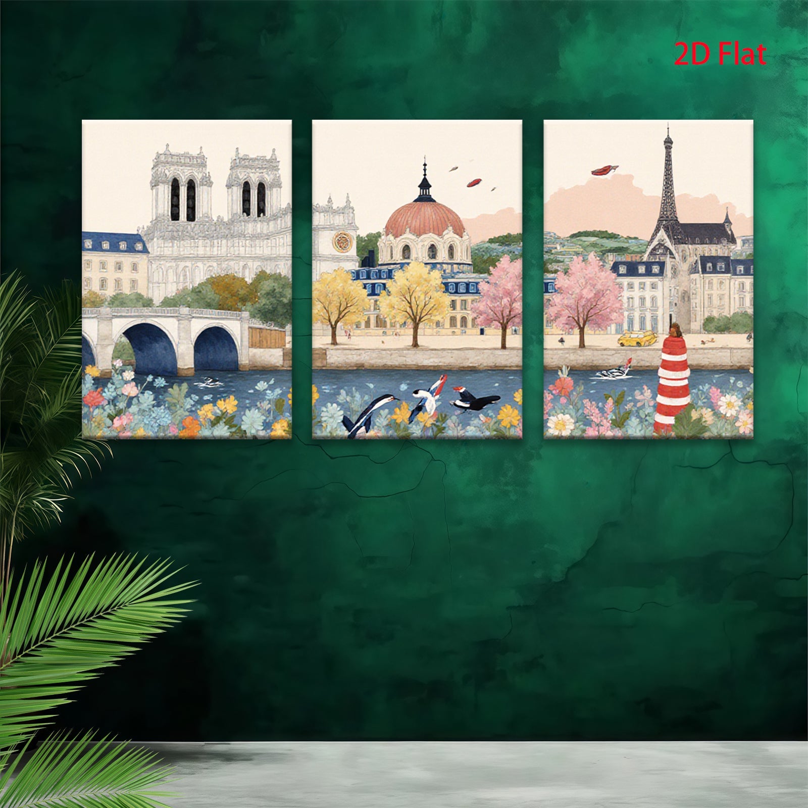 2D flat 1pc Parisian Riverbank Blooms Vivid Cityscape Wall Art Living Room Bedroom Decor Farmhouse Style Modern Gallery Wrapped Canvas Prints