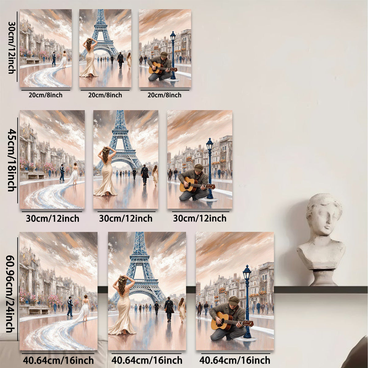 2D flat 1pc Parisian Romance Street Musician Canvas Wall Art for Living Room Bedroom Home Decor Modern Farmhouse Style Gallery Wrapped Ready to Hang
