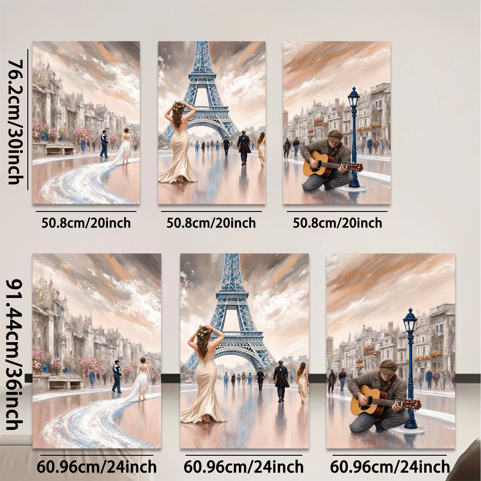 2D flat 1pc Parisian Romance Street Musician Canvas Wall Art for Living Room Bedroom Home Decor Modern Farmhouse Style Gallery Wrapped Ready to Hang