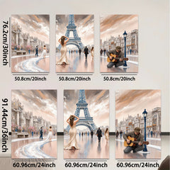 2D flat 1pc Parisian Romance Street Musician Canvas Wall Art for Living Room Bedroom Home Decor Modern Farmhouse Style Gallery Wrapped Ready to Hang