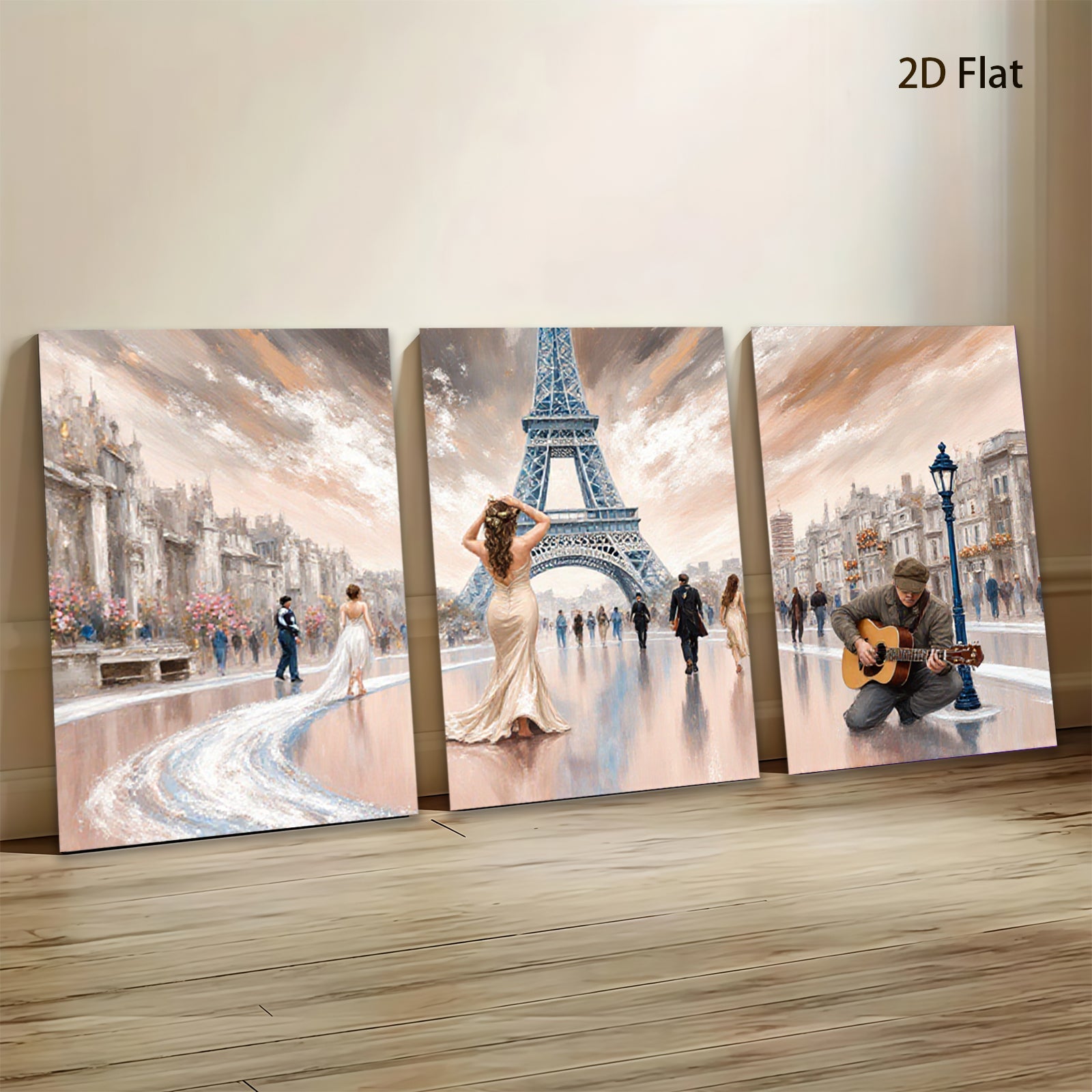 2D flat 1pc Parisian Romance Street Musician Canvas Wall Art for Living Room Bedroom Home Decor Modern Farmhouse Style Gallery Wrapped Ready to Hang