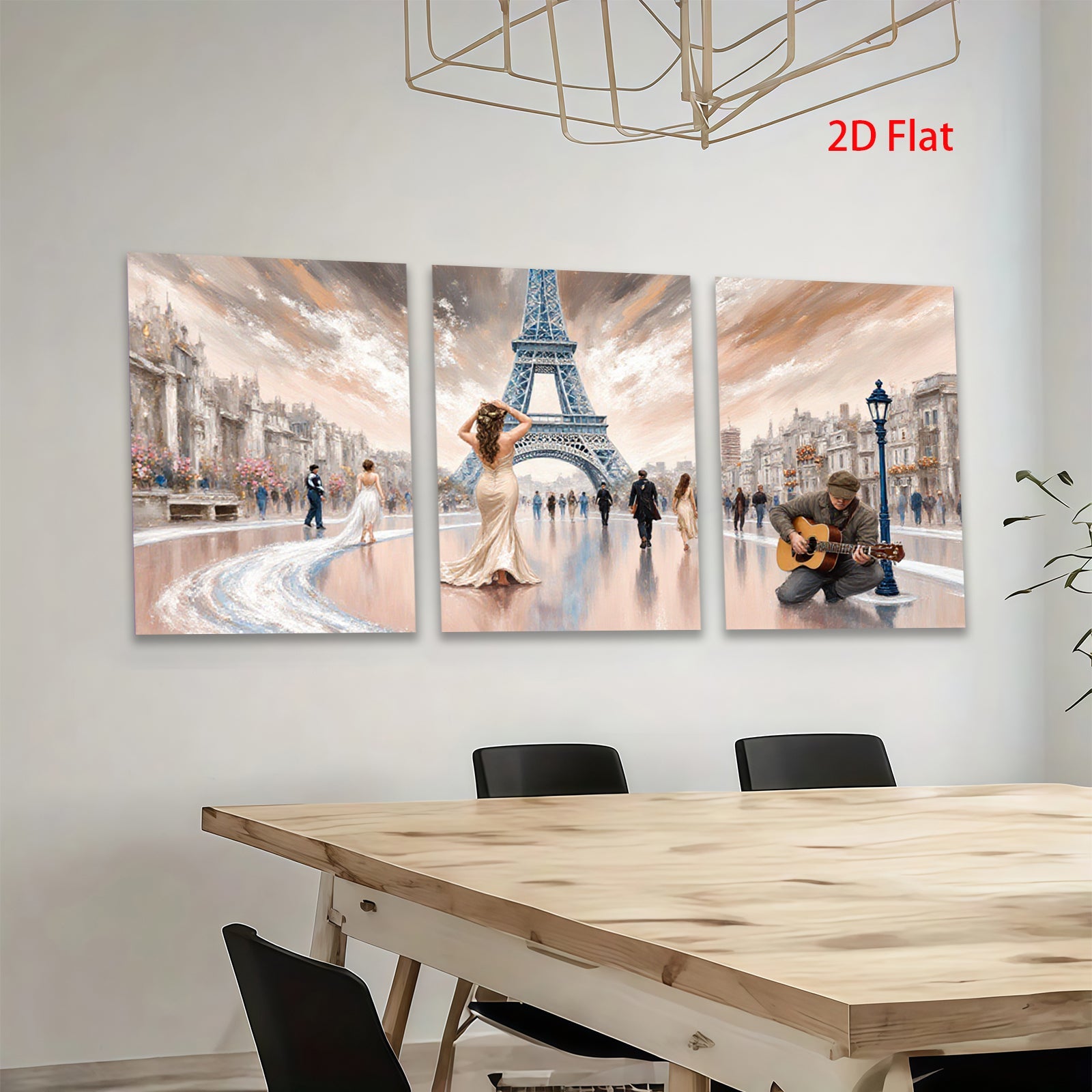 2D flat 1pc Parisian Romance Street Musician Canvas Wall Art for Living Room Bedroom Home Decor Modern Farmhouse Style Gallery Wrapped Ready to Hang