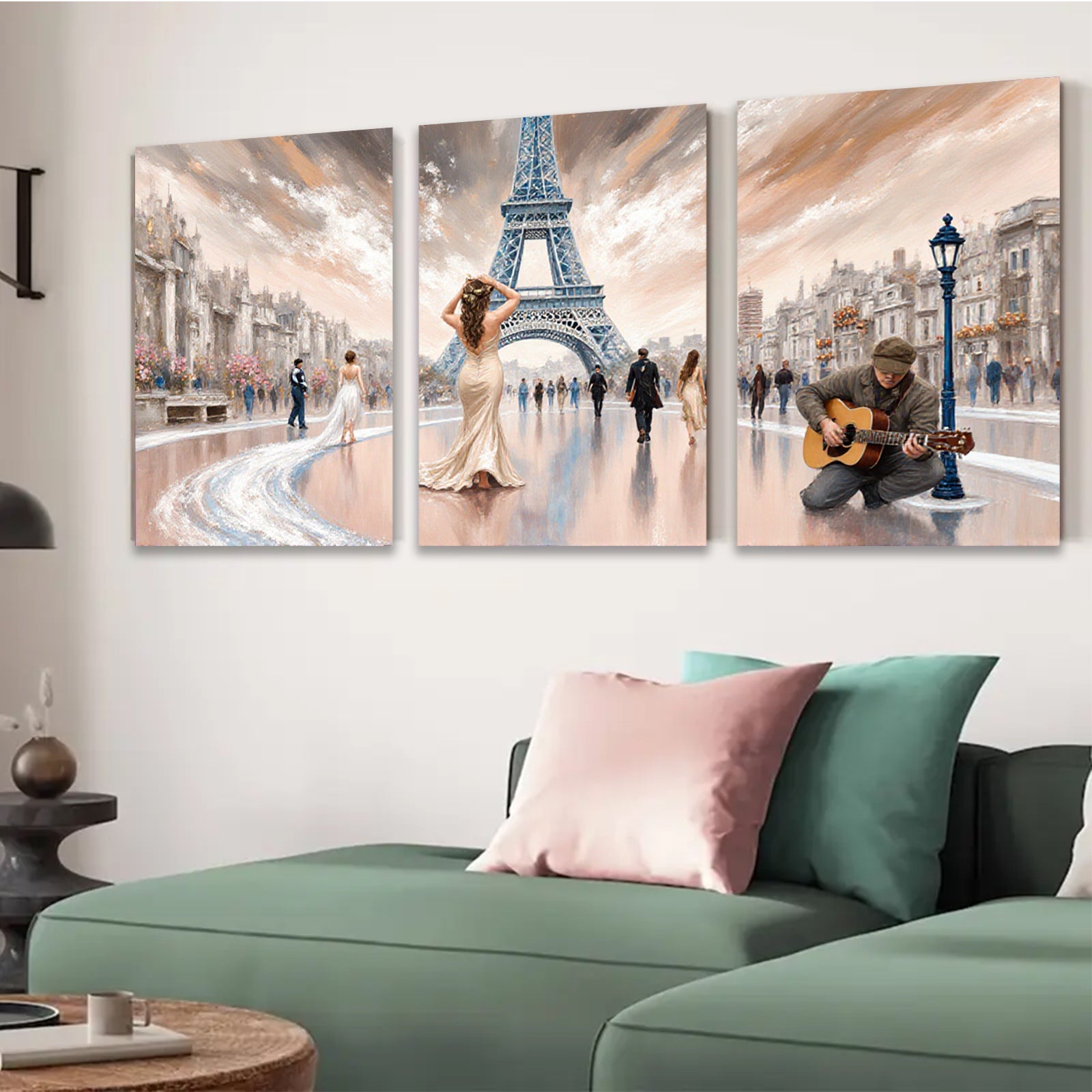 2D flat 1pc Parisian Romance Street Musician Canvas Wall Art for Living Room Bedroom Home Decor Modern Farmhouse Style Gallery Wrapped Ready to Hang