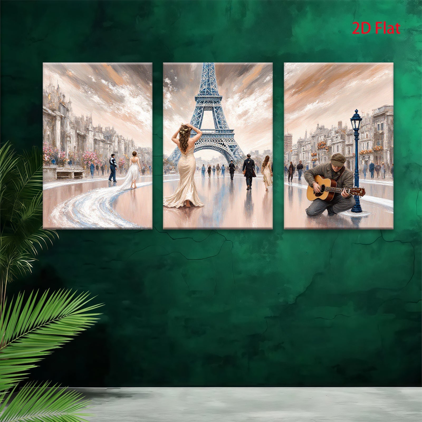 2D flat 1pc Parisian Romance Street Musician Canvas Wall Art for Living Room Bedroom Home Decor Modern Farmhouse Style Gallery Wrapped Ready to Hang