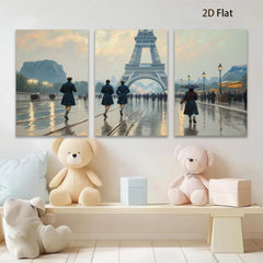 2D flat 1pc Parisian Street Rain Cityscape Wall Art Living Room Bedroom Decor Modern Farmhouse Style Canvas Prints for Home Office Gallery Wrapped Ready to Hang