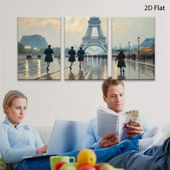 2D flat 1pc Parisian Street Rain Cityscape Wall Art Living Room Bedroom Decor Modern Farmhouse Style Canvas Prints for Home Office Gallery Wrapped Ready to Hang
