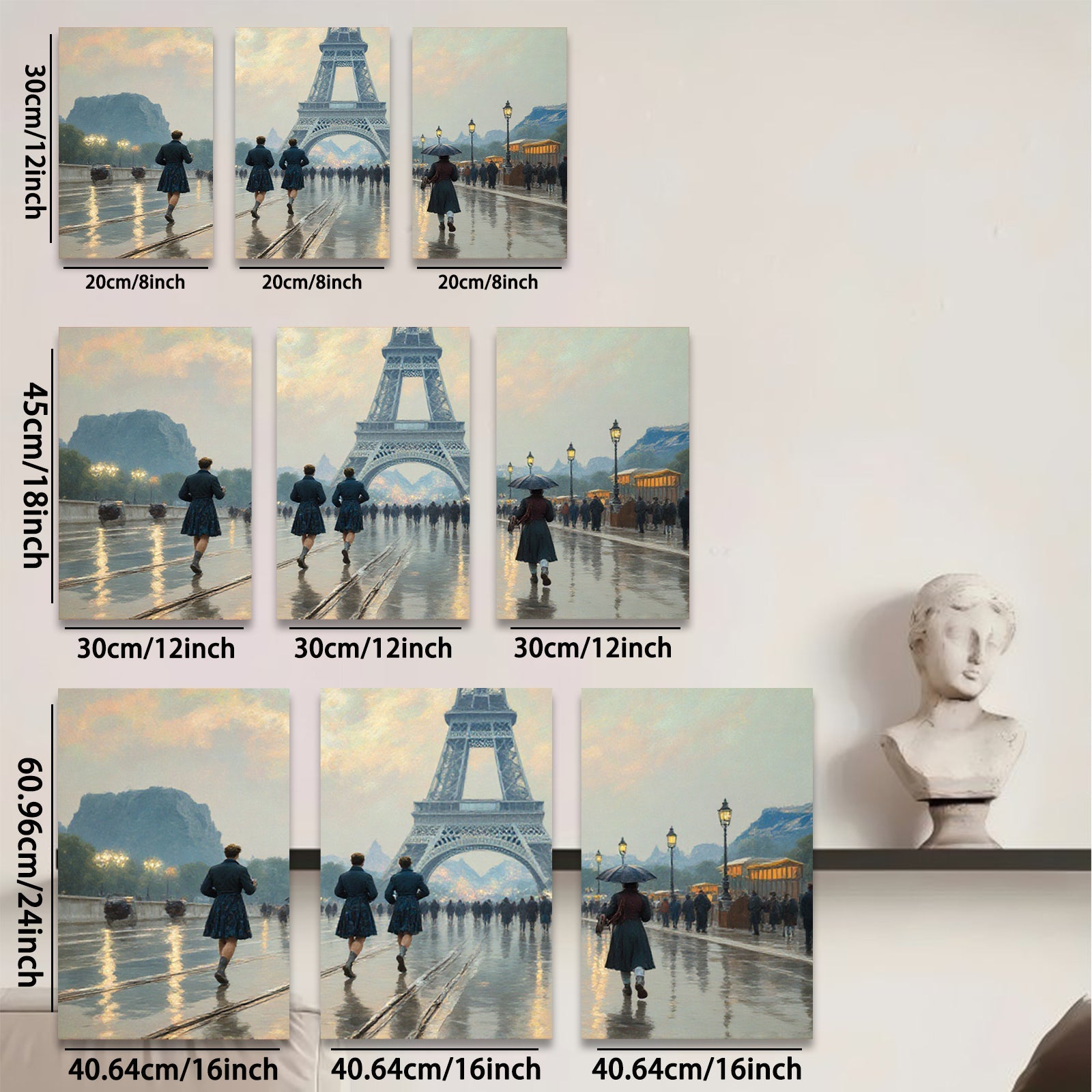 2D flat 1pc Parisian Street Rain Cityscape Wall Art Living Room Bedroom Decor Modern Farmhouse Style Canvas Prints for Home Office Gallery Wrapped Ready to Hang