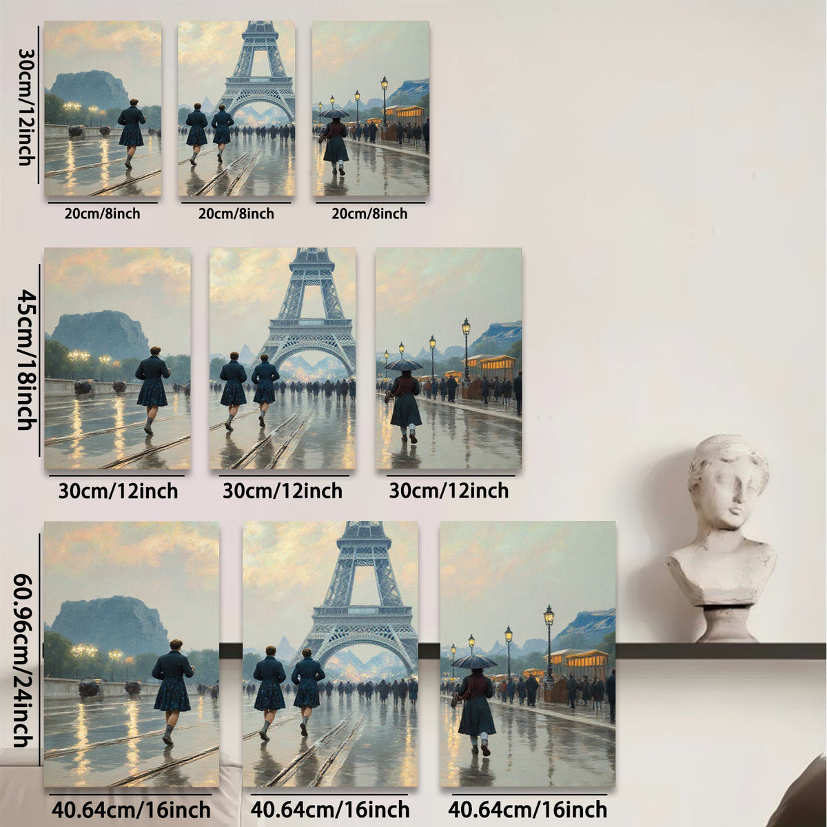 2D flat 1pc Parisian Street Rain Cityscape Wall Art Living Room Bedroom Decor Modern Farmhouse Style Canvas Prints for Home Office Gallery Wrapped Ready to Hang