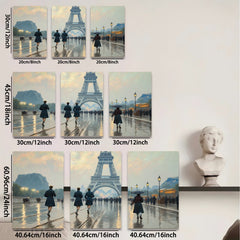 2D flat 1pc Parisian Street Rain Cityscape Wall Art Living Room Bedroom Decor Modern Farmhouse Style Canvas Prints for Home Office Gallery Wrapped Ready to Hang