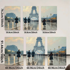 2D flat 1pc Parisian Street Rain Cityscape Wall Art Living Room Bedroom Decor Modern Farmhouse Style Canvas Prints for Home Office Gallery Wrapped Ready to Hang