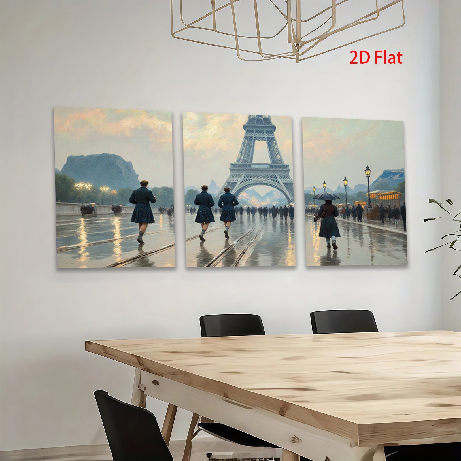 2D flat 1pc Parisian Street Rain Cityscape Wall Art Living Room Bedroom Decor Modern Farmhouse Style Canvas Prints for Home Office Gallery Wrapped Ready to Hang