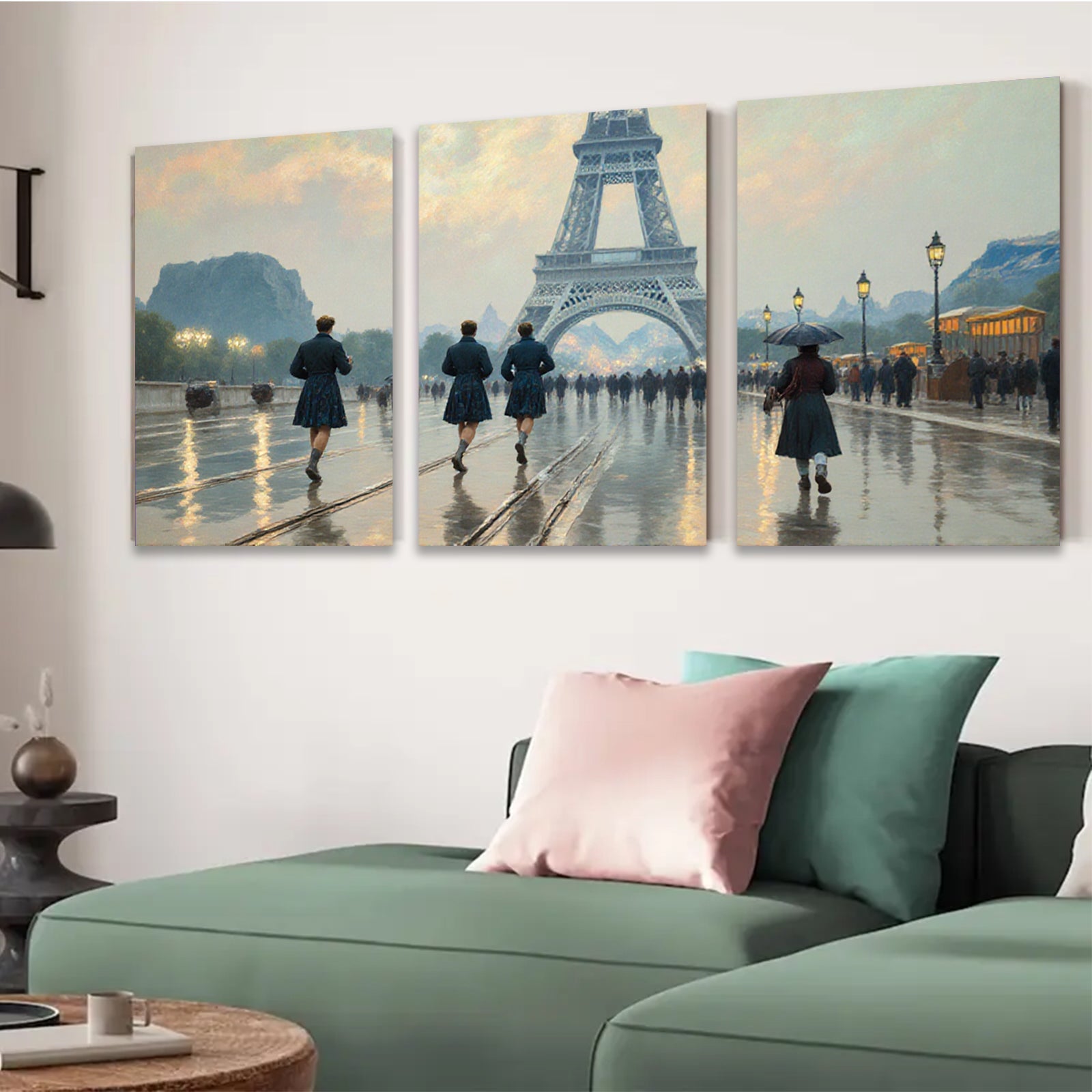 2D flat 1pc Parisian Street Rain Cityscape Wall Art Living Room Bedroom Decor Modern Farmhouse Style Canvas Prints for Home Office Gallery Wrapped Ready to Hang