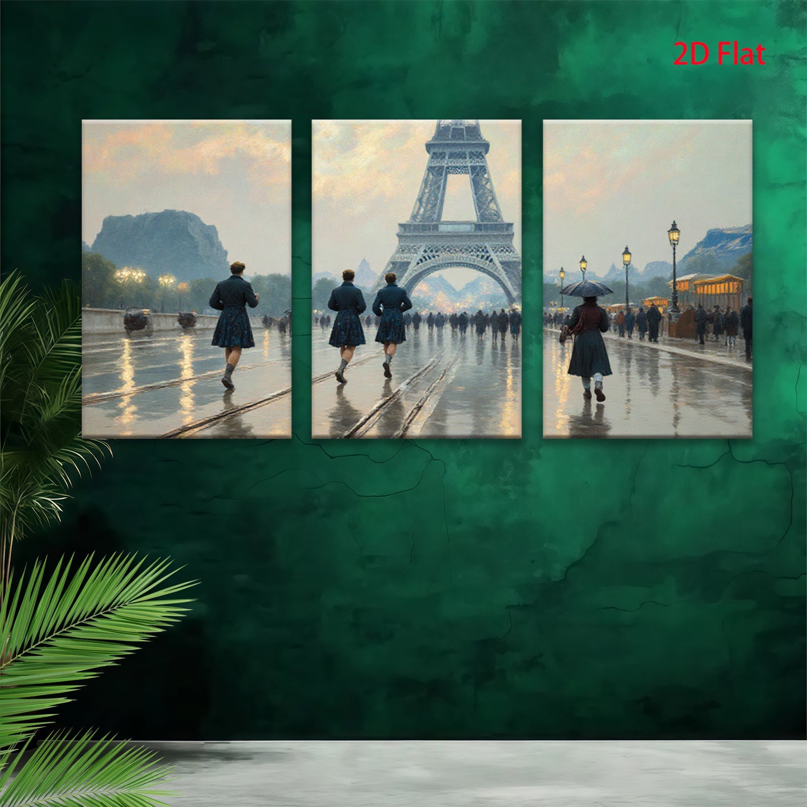 2D flat 1pc Parisian Street Rain Cityscape Wall Art Living Room Bedroom Decor Modern Farmhouse Style Canvas Prints for Home Office Gallery Wrapped Ready to Hang