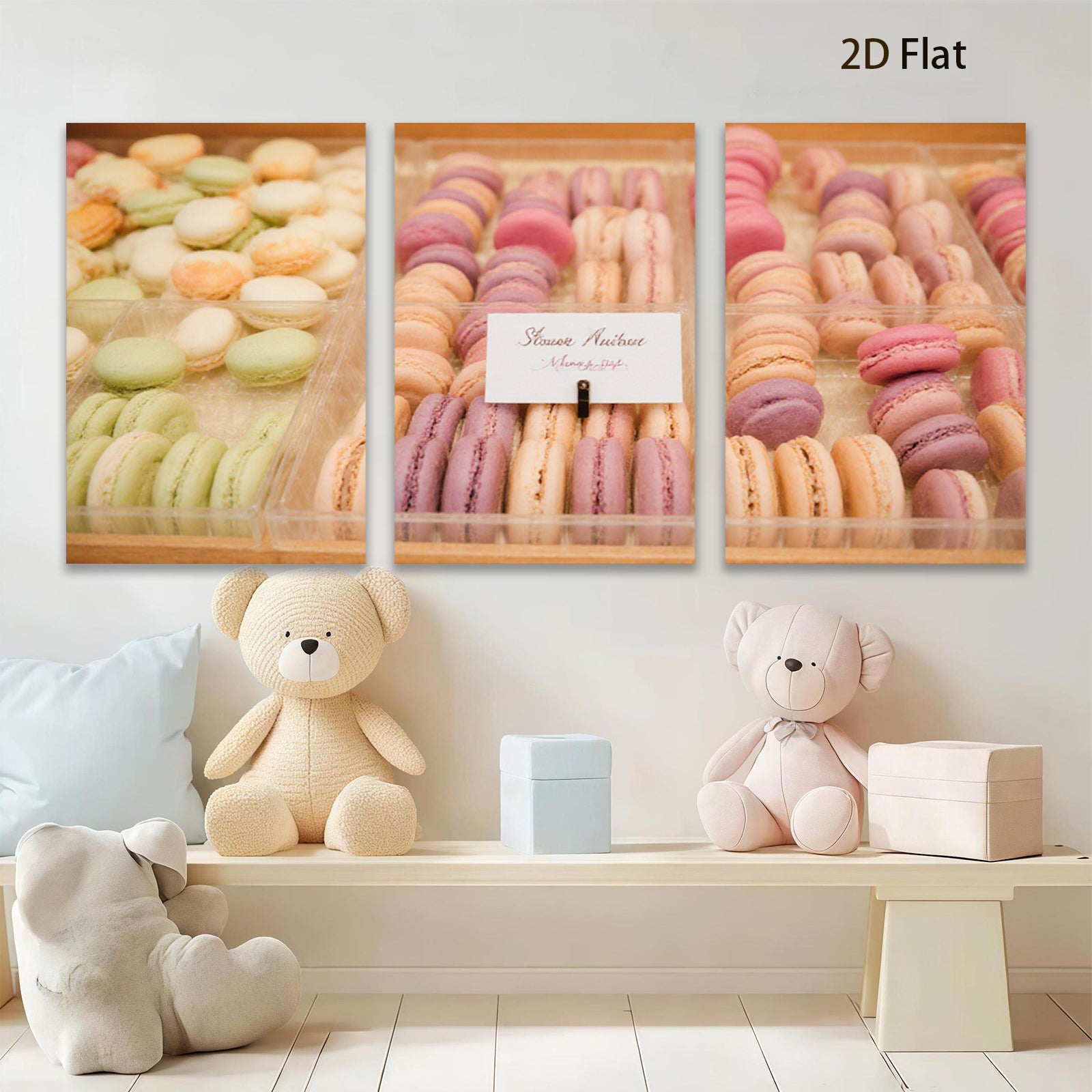 2D flat 1pc Pastel Macarons Delightful Bakery Treats Kitchen Dining Room Wall Decor Farmhouse Style Modern Minimalist Art