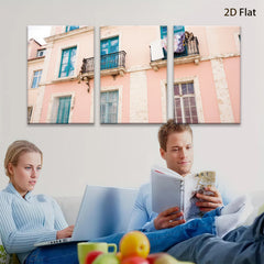 2D flat 1pc Pastel Pink Building Facade European Street View Wall Art Decor Living Room Bedroom Modern Farmhouse Canvas Prints Gallery Wrapped Ready to Hang