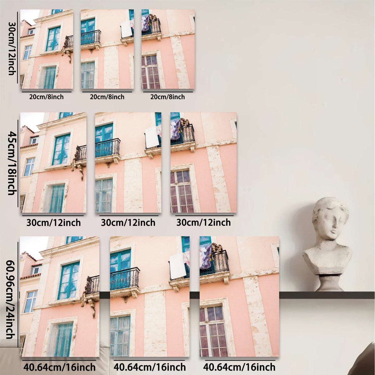 2D flat 1pc Pastel Pink Building Facade European Street View Wall Art Decor Living Room Bedroom Modern Farmhouse Canvas Prints Gallery Wrapped Ready to Hang