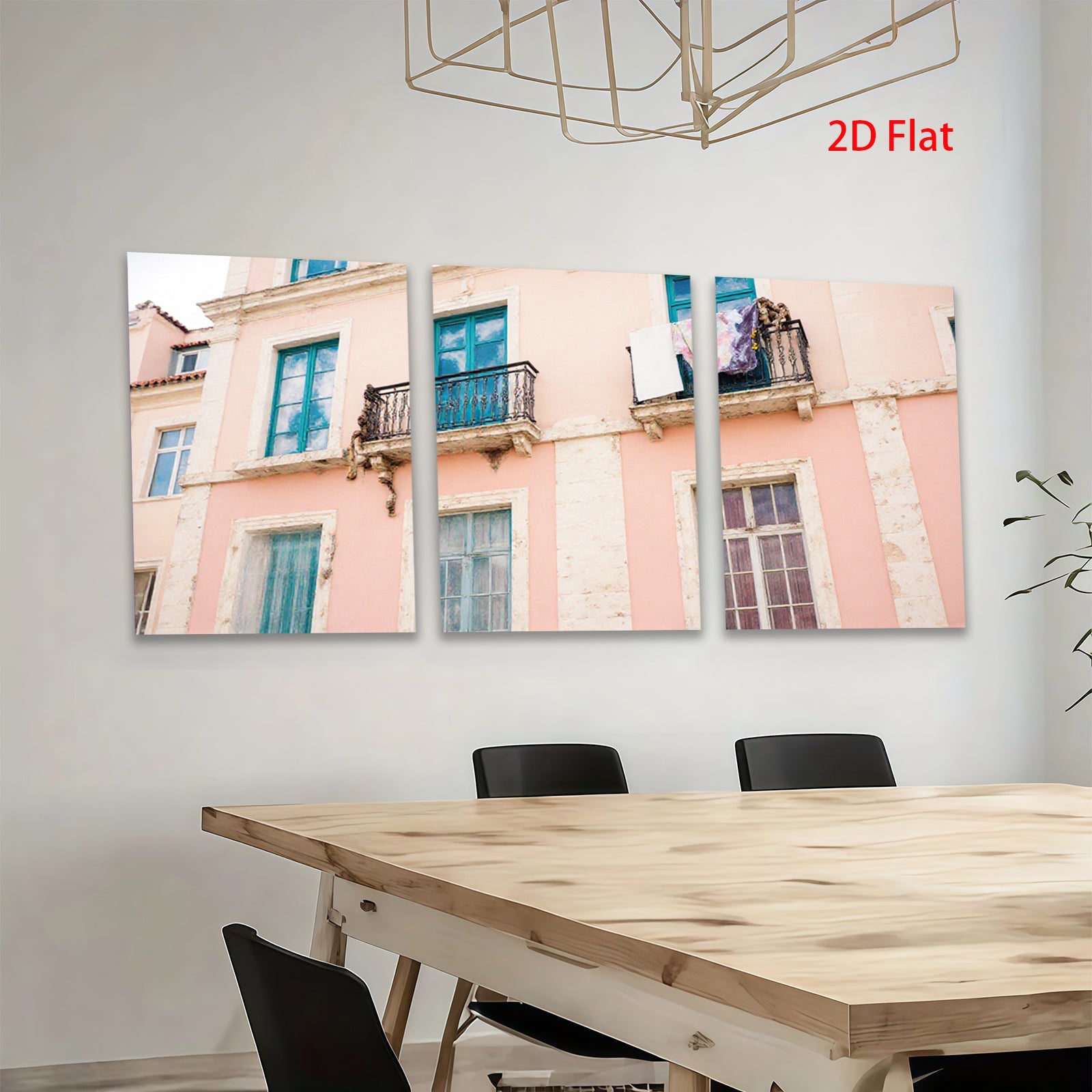 2D flat 1pc Pastel Pink Building Facade European Street View Wall Art Decor Living Room Bedroom Modern Farmhouse Canvas Prints Gallery Wrapped Ready to Hang