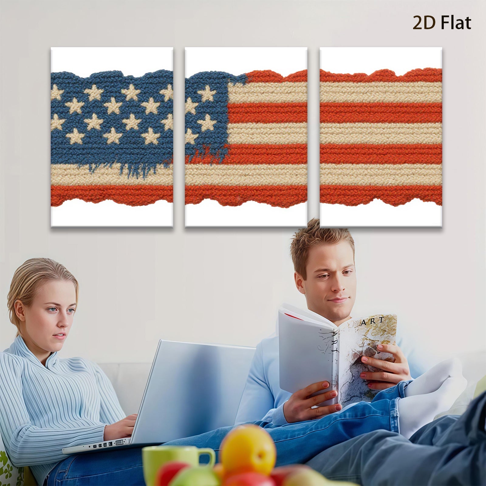 2D flat 1pc Patriotic Woven Texture American Flag Wall Art Decor Living Room Bedroom Modern Farmhouse Style Canvas Prints Home D��cor Gift Ideas