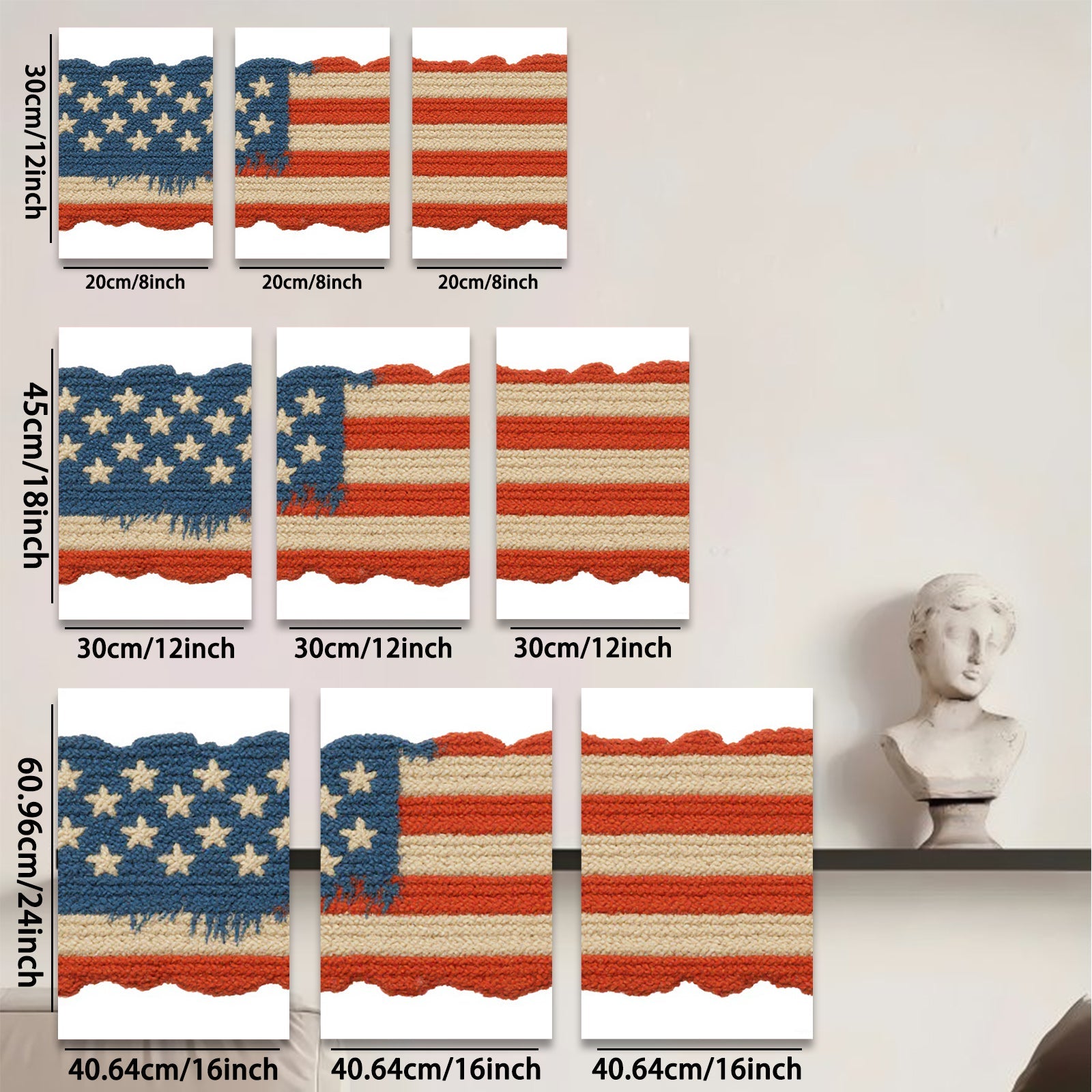 2D flat 1pc Patriotic Woven Texture American Flag Wall Art Decor Living Room Bedroom Modern Farmhouse Style Canvas Prints Home D��cor Gift Ideas