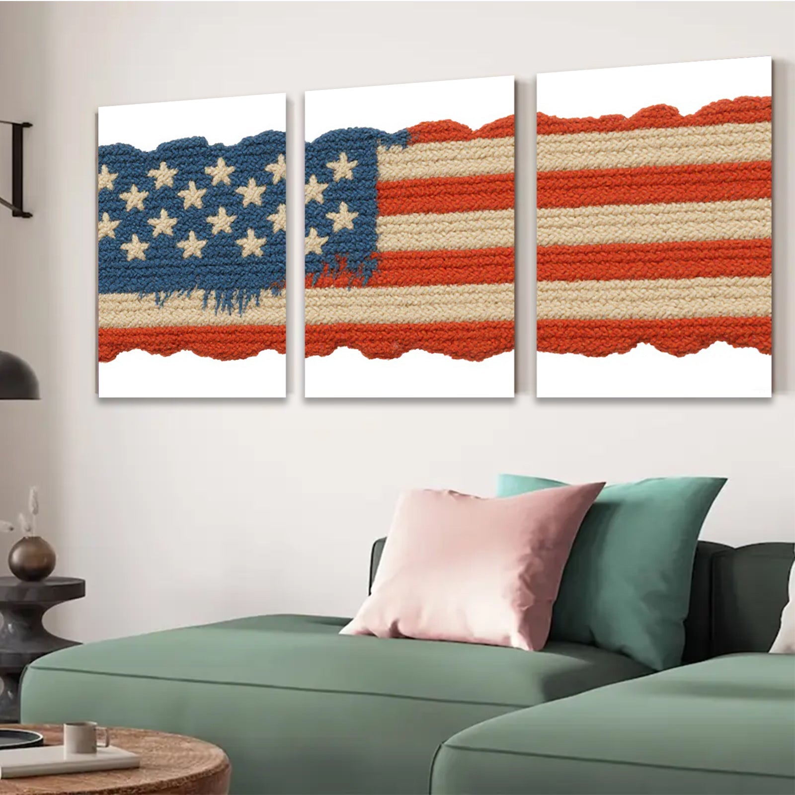 2D flat 1pc Patriotic Woven Texture American Flag Wall Art Decor Living Room Bedroom Modern Farmhouse Style Canvas Prints Home D��cor Gift Ideas