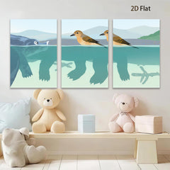 2D flat 1pc Peaceful Birds Over Water Blue Tones Living Room Bedroom Wall Art Modern Farmhouse Decor Gallery Wrapped Canvas Prints