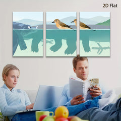 2D flat 1pc Peaceful Birds Over Water Blue Tones Living Room Bedroom Wall Art Modern Farmhouse Decor Gallery Wrapped Canvas Prints