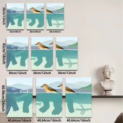 2D flat 1pc Peaceful Birds Over Water Blue Tones Living Room Bedroom Wall Art Modern Farmhouse Decor Gallery Wrapped Canvas Prints