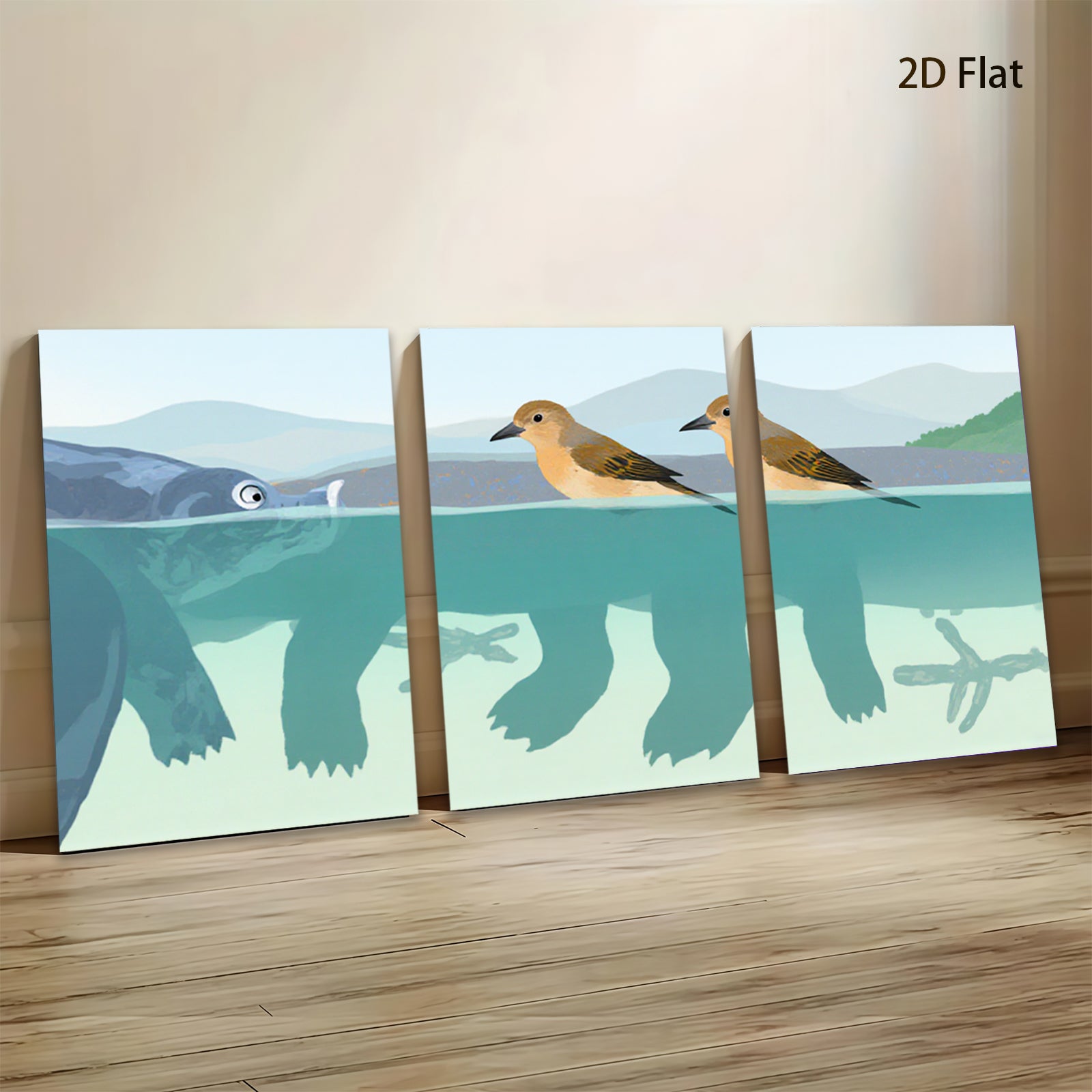 2D flat 1pc Peaceful Birds Over Water Blue Tones Living Room Bedroom Wall Art Modern Farmhouse Decor Gallery Wrapped Canvas Prints