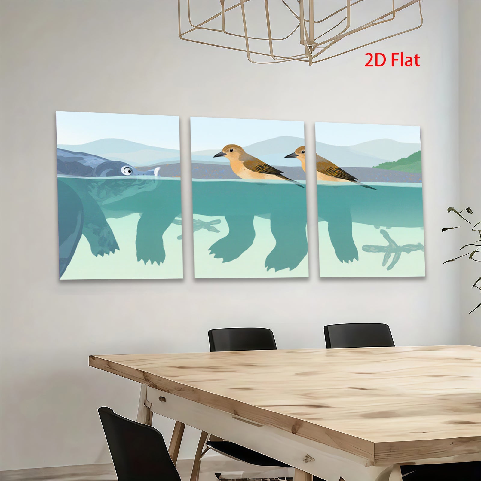 2D flat 1pc Peaceful Birds Over Water Blue Tones Living Room Bedroom Wall Art Modern Farmhouse Decor Gallery Wrapped Canvas Prints