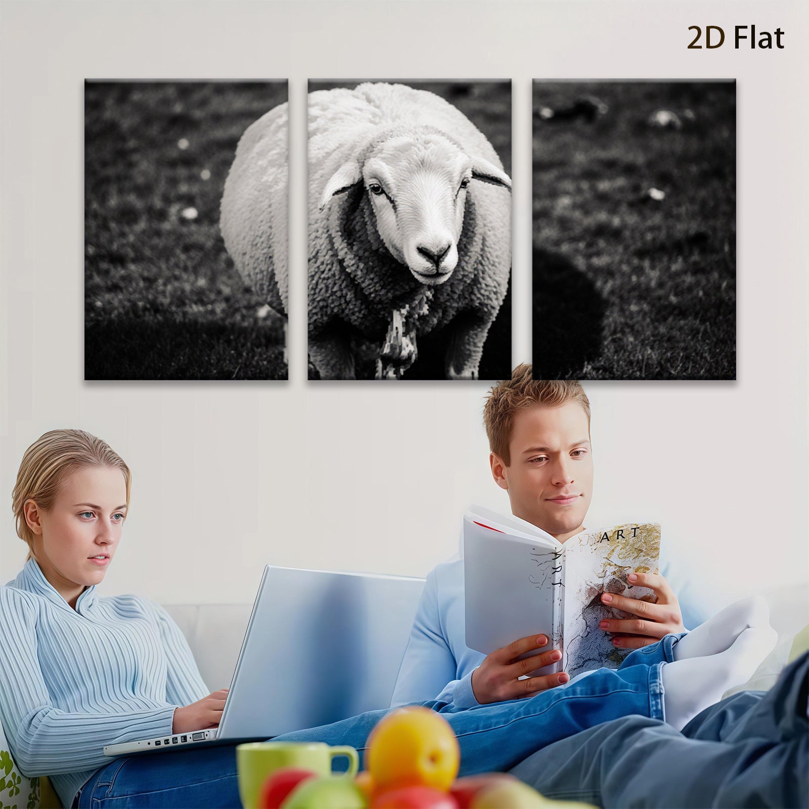2D flat 1pc Peaceful Farm Animal Portrait Wall Decor for Living Room Bedroom Gallery Wrapped Canvas Prints Modern Farmhouse Style Rustic Chic Home Decor