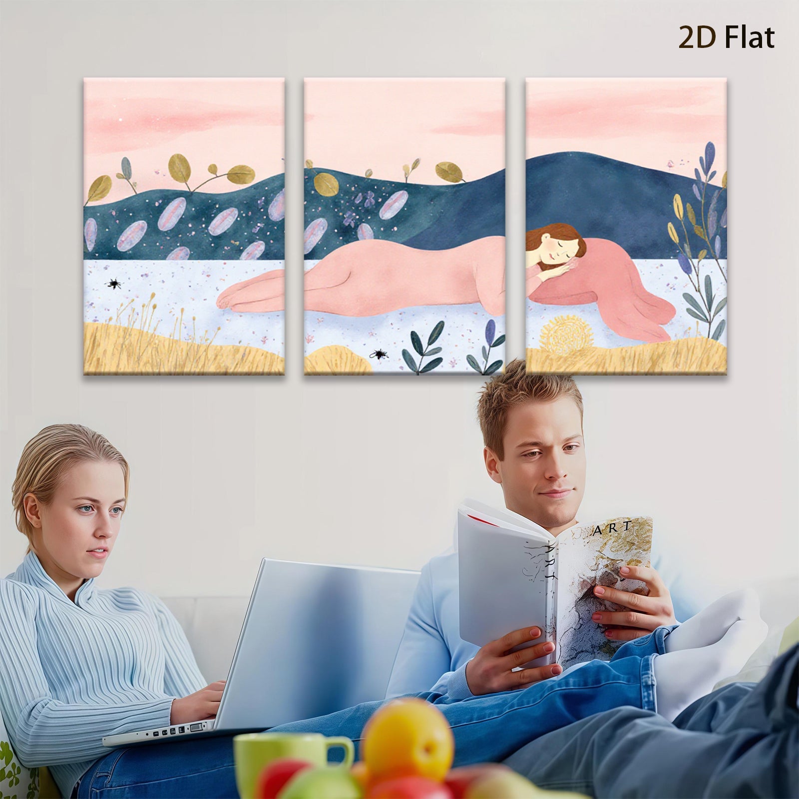 2D flat 1pc Peaceful Meadow Nap Floral Wall Art Living Room Bedroom Decor Farmhouse Style Canvas Prints Cozy Aesthetic Home Accents