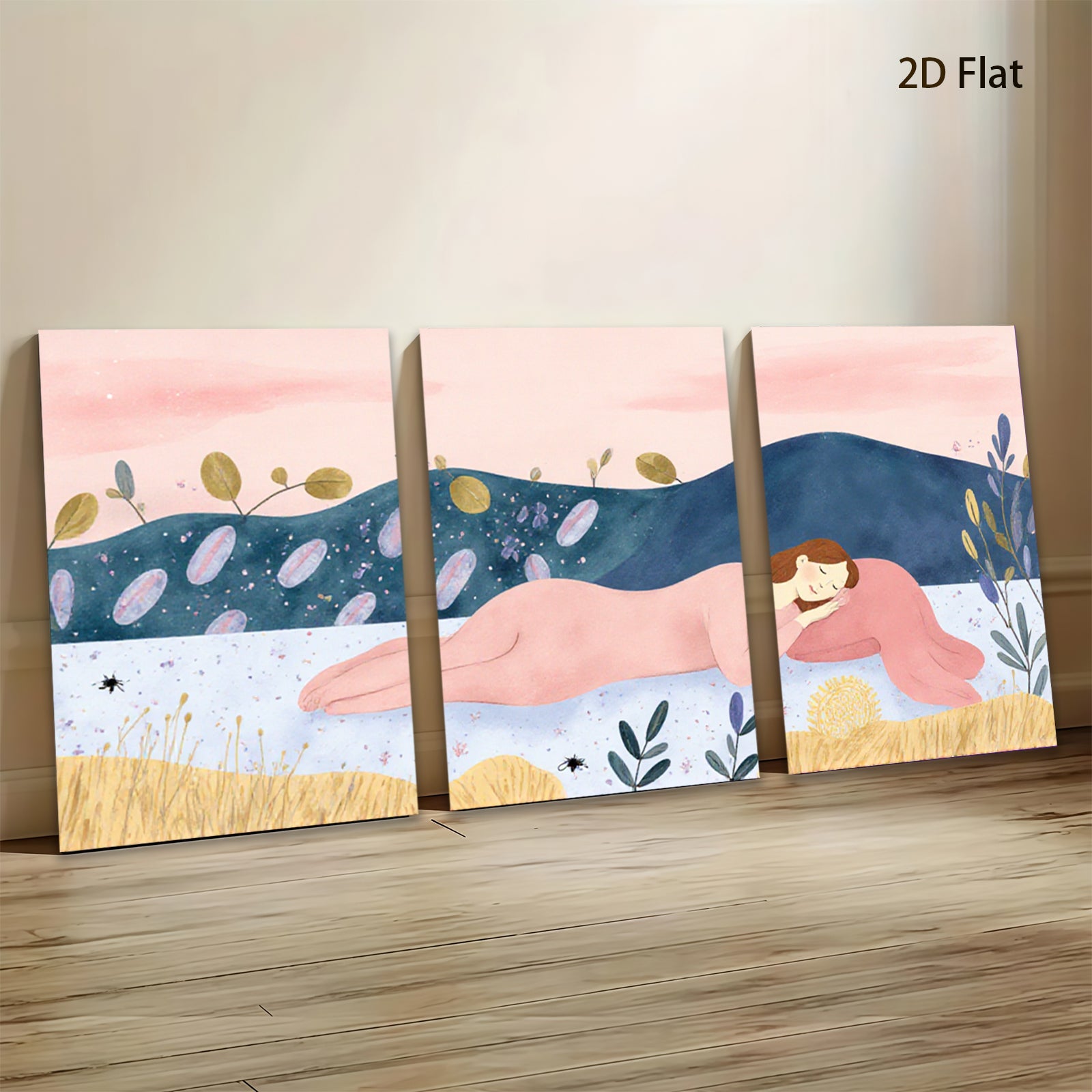 2D flat 1pc Peaceful Meadow Nap Floral Wall Art Living Room Bedroom Decor Farmhouse Style Canvas Prints Cozy Aesthetic Home Accents