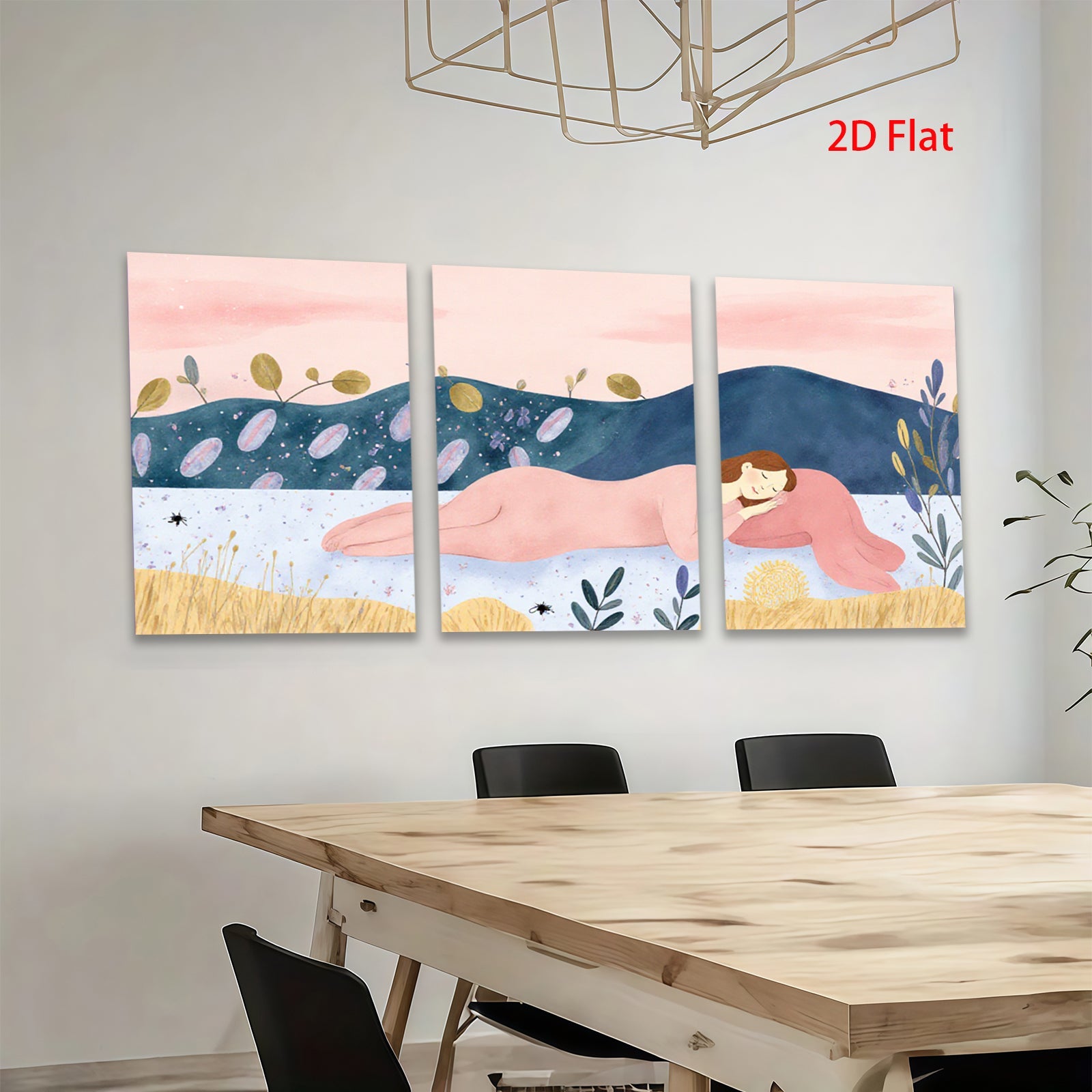 2D flat 1pc Peaceful Meadow Nap Floral Wall Art Living Room Bedroom Decor Farmhouse Style Canvas Prints Cozy Aesthetic Home Accents