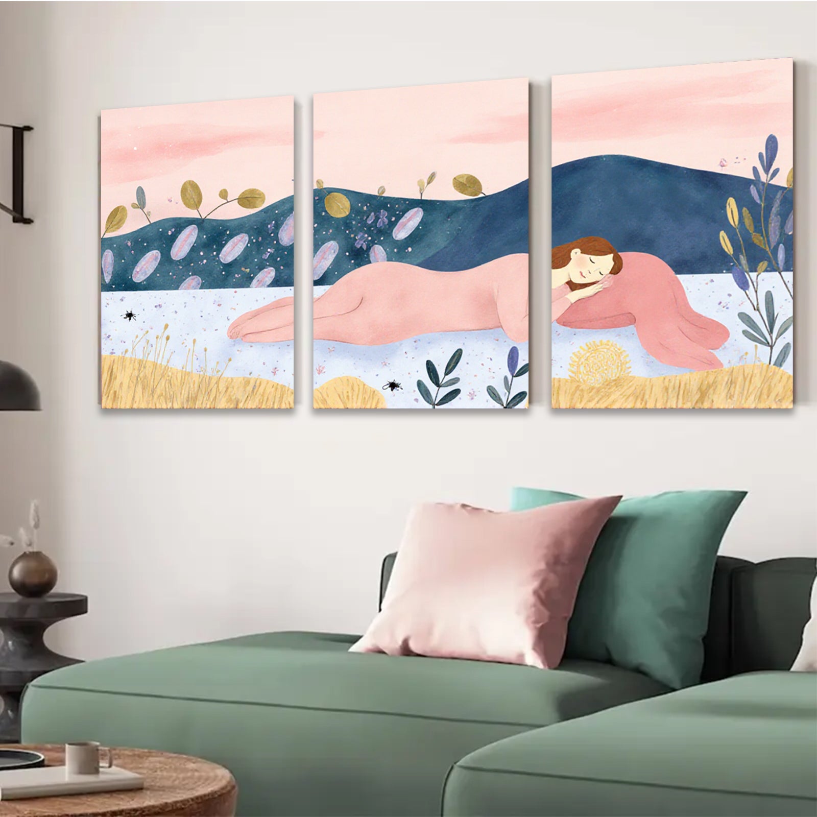 2D flat 1pc Peaceful Meadow Nap Floral Wall Art Living Room Bedroom Decor Farmhouse Style Canvas Prints Cozy Aesthetic Home Accents