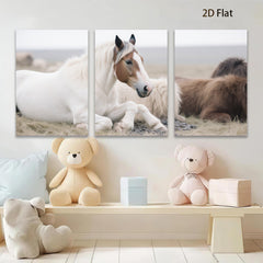 2D flat 1pc Peaceful White Horse Resting with Friends Farmhouse Wall Art Living Room Bedroom Decor Canvas Prints Modern Rustic Home Decorations