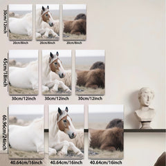 2D flat 1pc Peaceful White Horse Resting with Friends Farmhouse Wall Art Living Room Bedroom Decor Canvas Prints Modern Rustic Home Decorations