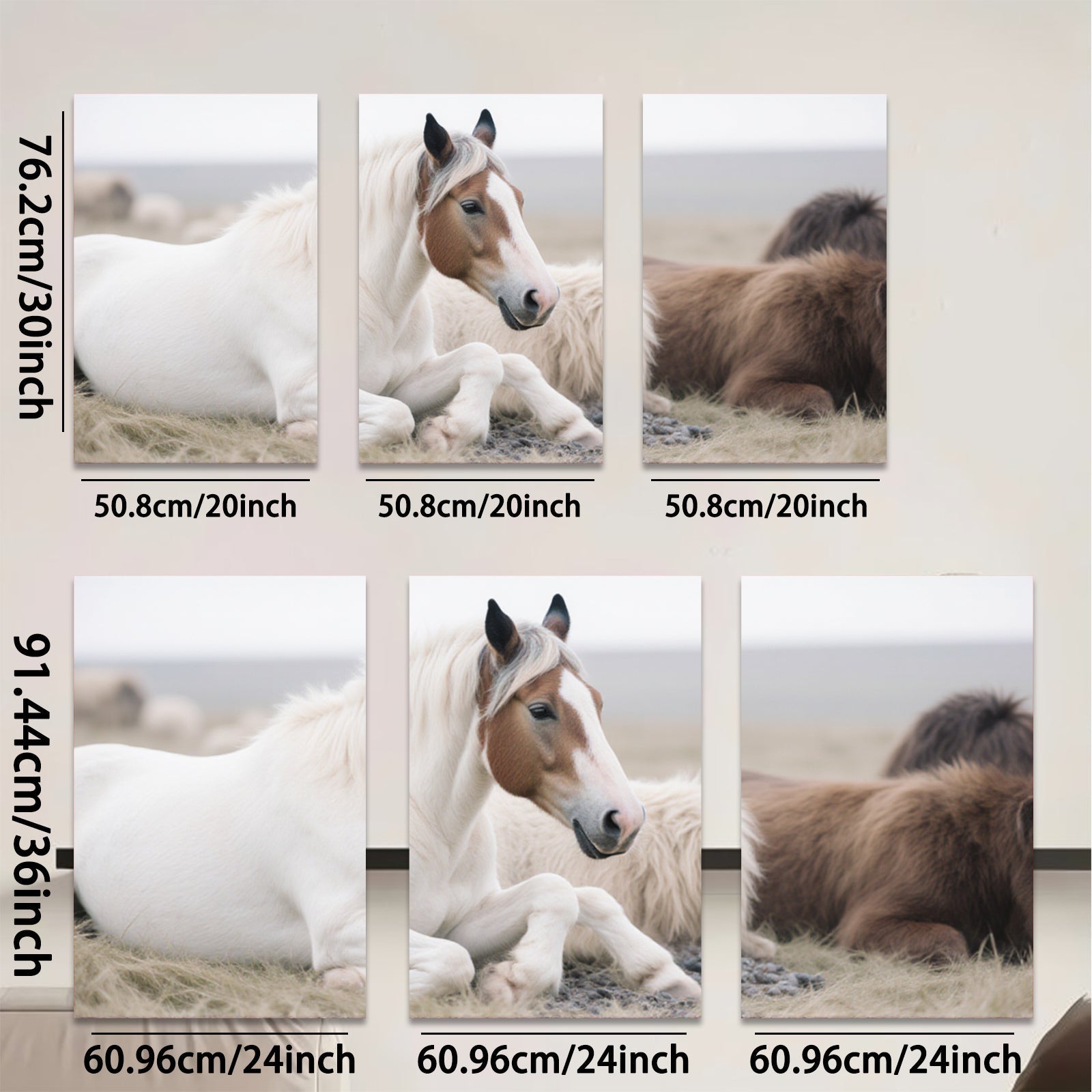 2D flat 1pc Peaceful White Horse Resting with Friends Farmhouse Wall Art Living Room Bedroom Decor Canvas Prints Modern Rustic Home Decorations