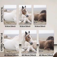 2D flat 1pc Peaceful White Horse Resting with Friends Farmhouse Wall Art Living Room Bedroom Decor Canvas Prints Modern Rustic Home Decorations