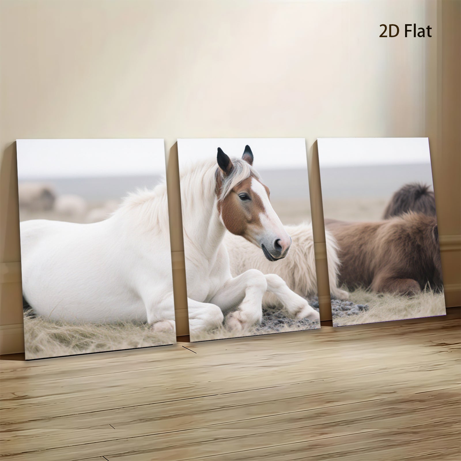 2D flat 1pc Peaceful White Horse Resting with Friends Farmhouse Wall Art Living Room Bedroom Decor Canvas Prints Modern Rustic Home Decorations