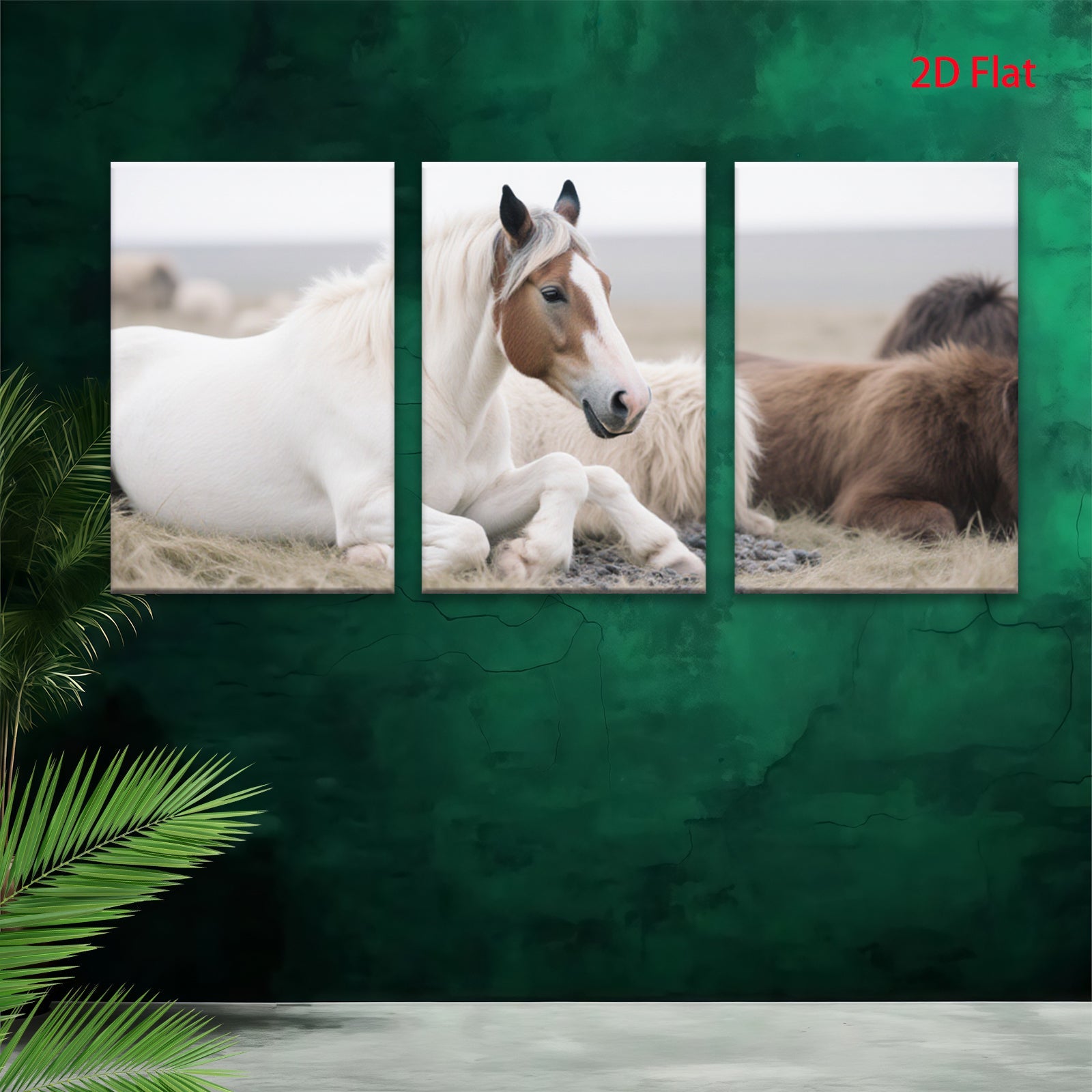 2D flat 1pc Peaceful White Horse Resting with Friends Farmhouse Wall Art Living Room Bedroom Decor Canvas Prints Modern Rustic Home Decorations