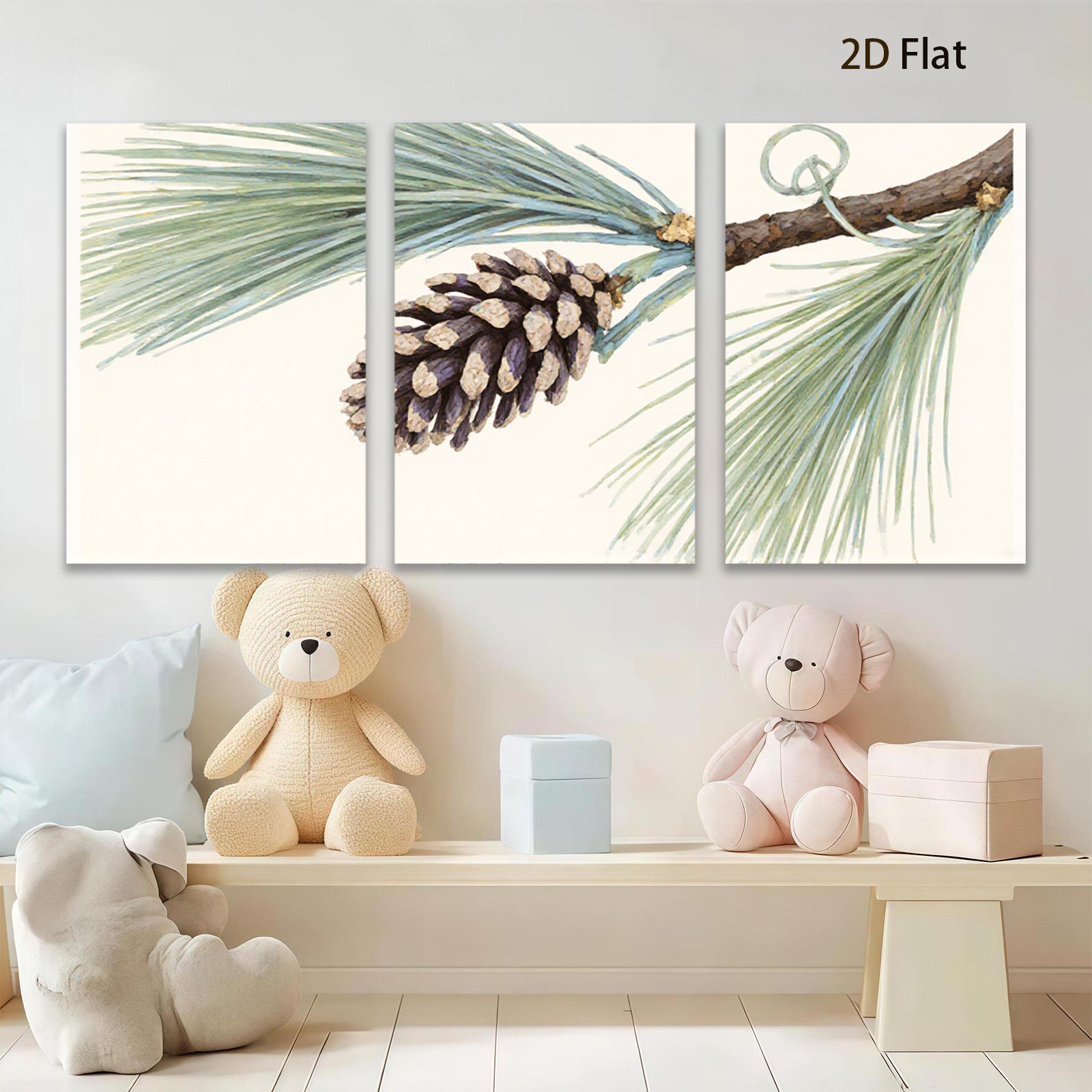 2D flat 1pc Pinecone Branch Nature Wall Art Botanical Decor Living Room Bedroom Gallery Wrapped Canvas Print Modern Farmhouse Rustic Coastal Home Decor