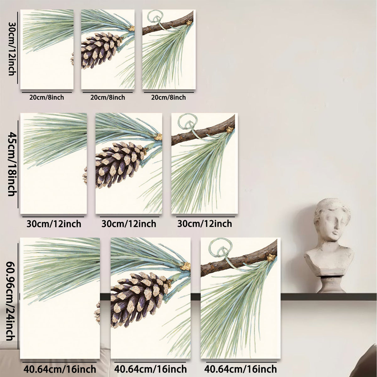 2D flat 1pc Pinecone Branch Nature Wall Art Botanical Decor Living Room Bedroom Gallery Wrapped Canvas Print Modern Farmhouse Rustic Coastal Home Decor