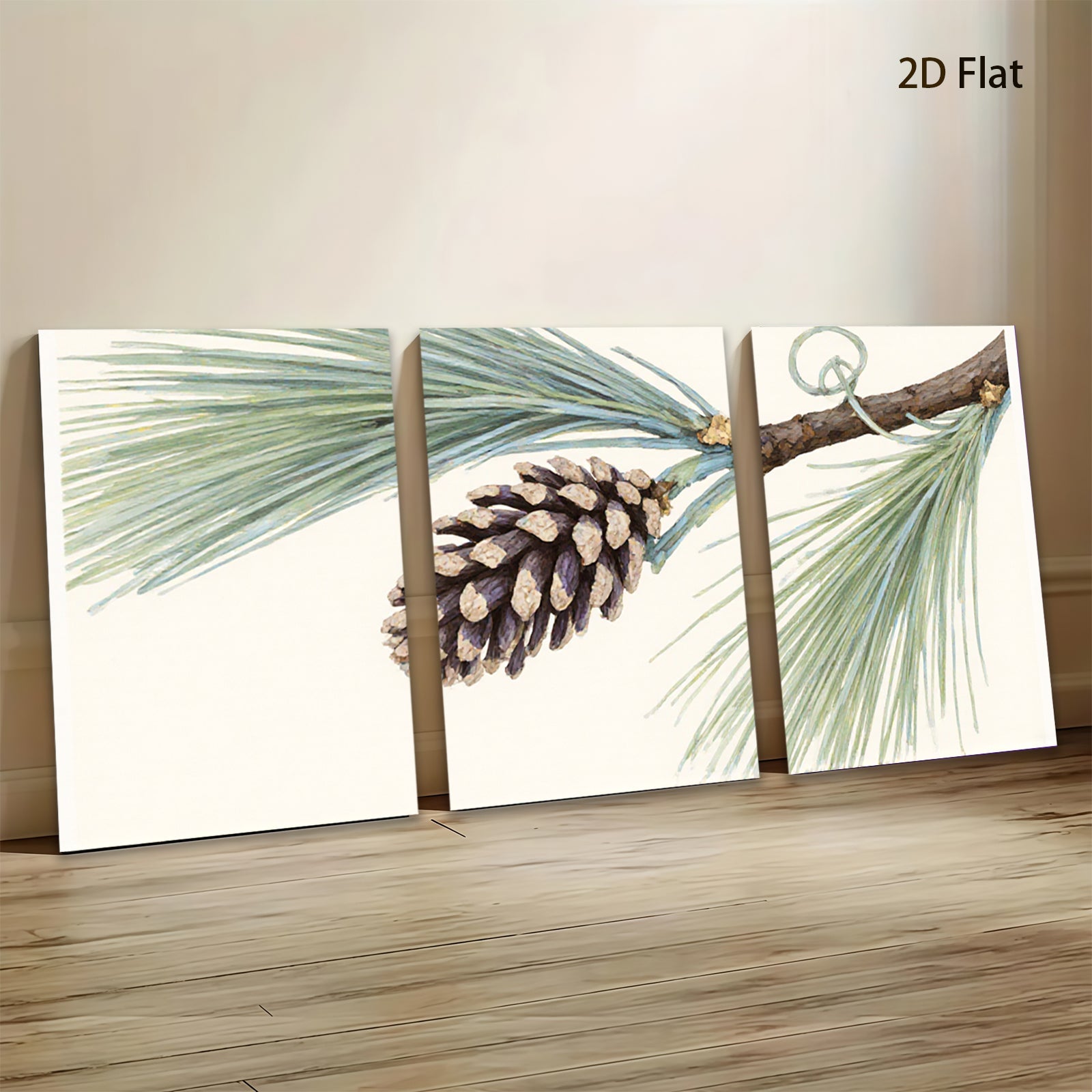2D flat 1pc Pinecone Branch Nature Wall Art Botanical Decor Living Room Bedroom Gallery Wrapped Canvas Print Modern Farmhouse Rustic Coastal Home Decor