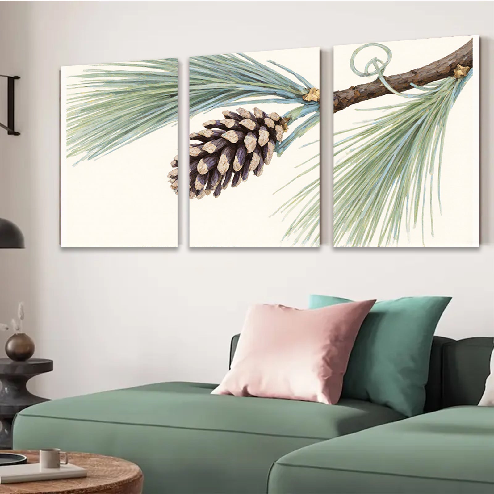 2D flat 1pc Pinecone Branch Nature Wall Art Botanical Decor Living Room Bedroom Gallery Wrapped Canvas Print Modern Farmhouse Rustic Coastal Home Decor
