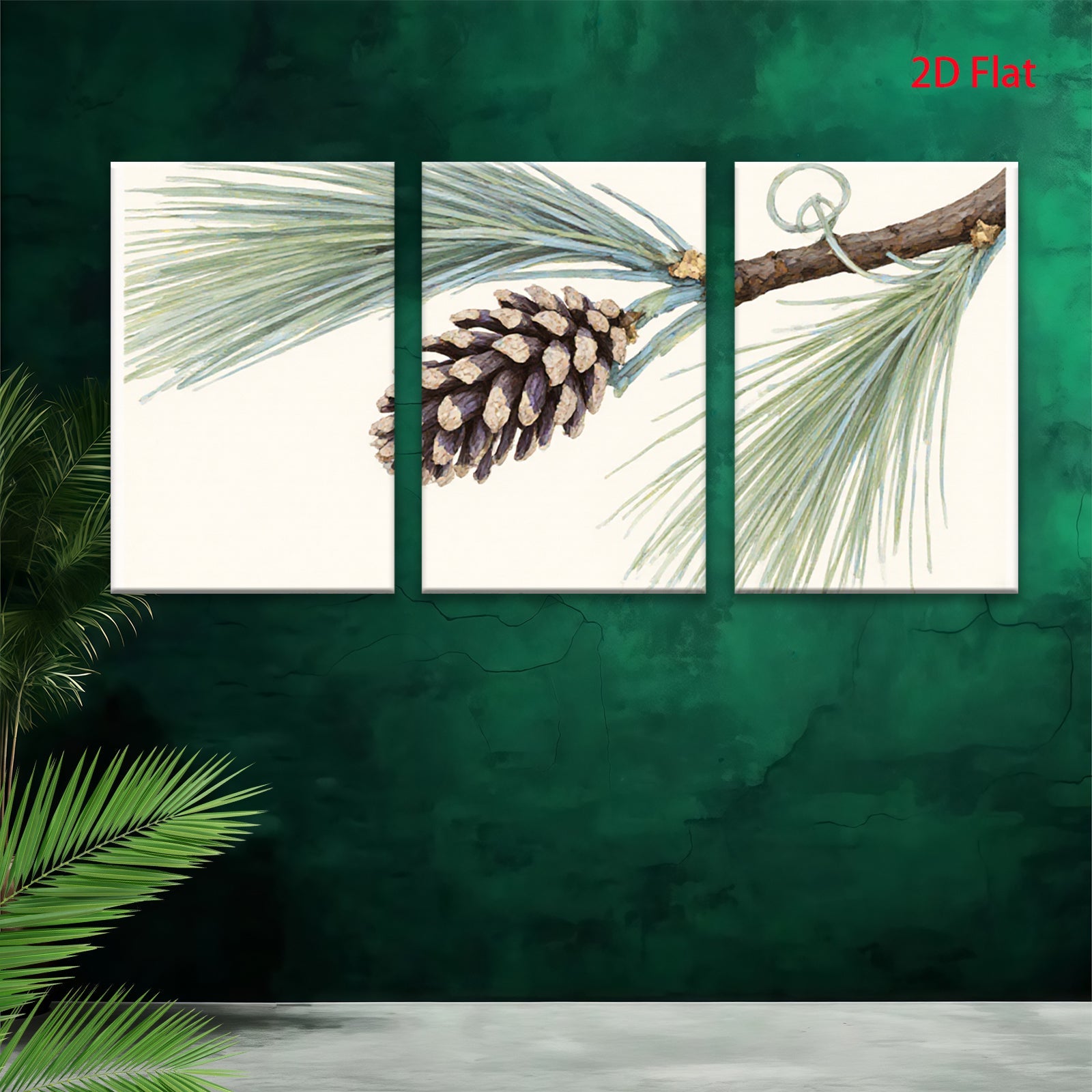 2D flat 1pc Pinecone Branch Nature Wall Art Botanical Decor Living Room Bedroom Gallery Wrapped Canvas Print Modern Farmhouse Rustic Coastal Home Decor