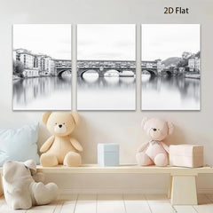 2D flat 1pc Ponte Vecchio Florence Italy scenic waterway reflection wall art living room bedroom decor farmhouse style gallery wrapped canvas prints modern minimalist aesthetic