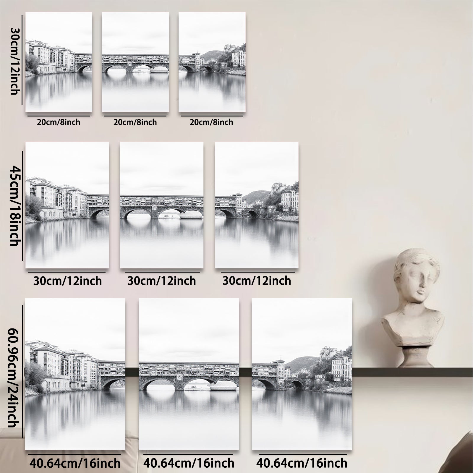 2D flat 1pc Ponte Vecchio Florence Italy scenic waterway reflection wall art living room bedroom decor farmhouse style gallery wrapped canvas prints modern minimalist aesthetic